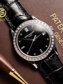 Đồng Hồ Patek Philippe Calatrava 5297 39mm Mặt Số Đen Viền Đá Baguette Rep 1:1