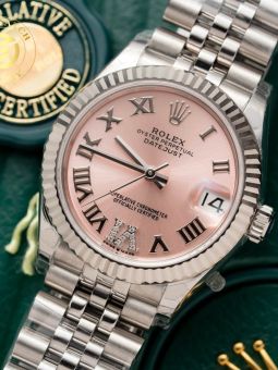 Đồng hồ Rolex Datejust Nữ 31mm Mặt Số Hồng Cọc Số La Mã Viền Băm Rep 1:1