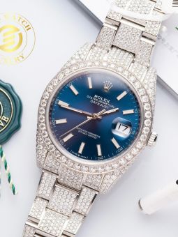 Đồng Hồ Rolex Datejust 126334 41mm Mặt Số Blue Độ Full Vỏ Moissanite Hong Kong Rep 1:1 