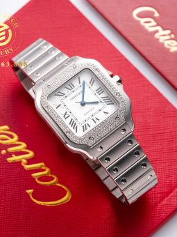 Đồng Hồ: Cartier Santos De WSSA0030 Chế tác Viền Kim cương Tự Nhiên Replica BV factory