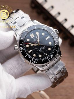 Đồng Hồ: Omega Seamaster James Bond 007 42MM Niềng Ceramic Mặt Đen Kèm Dây Cao Su Rep 1:1