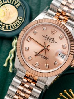 Đồng Hồ Rolex Datejust Nữ 31mm Demi Gold Mặt Số Hồng Viền Băm Rep 1:1 