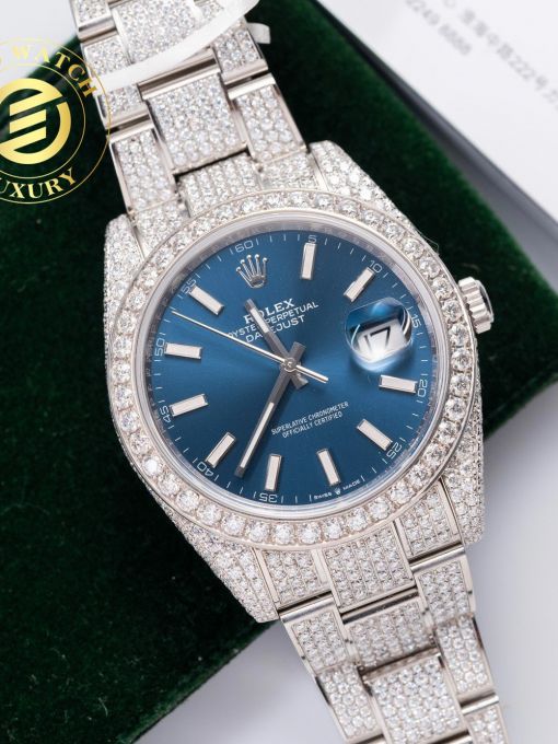 Đồng Hồ Rolex Datejust 126334 41mm Mặt Số Blue Độ Full Vỏ Moissanite Hong Kong Rep 1:1 