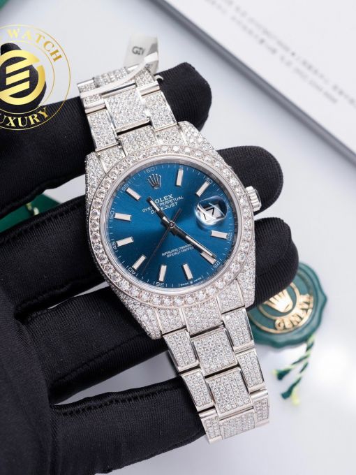 Đồng Hồ Rolex Datejust 126334 41mm Mặt Số Blue Độ Full Vỏ Moissanite Hong Kong Rep 1:1 