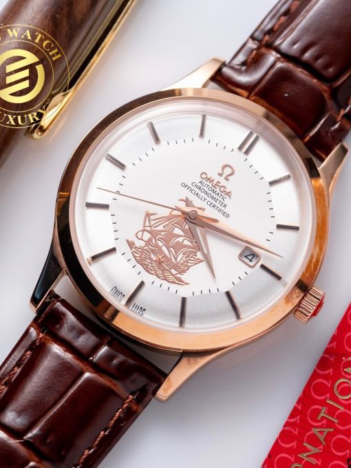 Đồng Hồ Omega Thuân Buồm Xuôi Gió Vỏ Mạ Vàng Mặt Số Trắng Rep 1:1