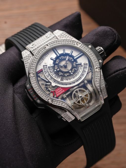 Đồng Hồ: Hublot BigBang MP-09 Tourbillon Bi-Axis 909.NX.1120.RX Vỏ Đính Đá Rep 1:1