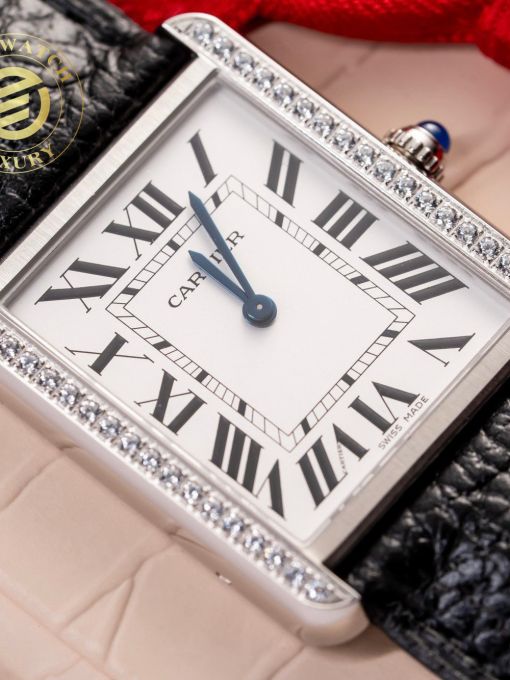 Đồng Hồ Cartier Tank Must Large W4TA0017 Đính đá Swarovski Mặt Trắng Rep 1:1