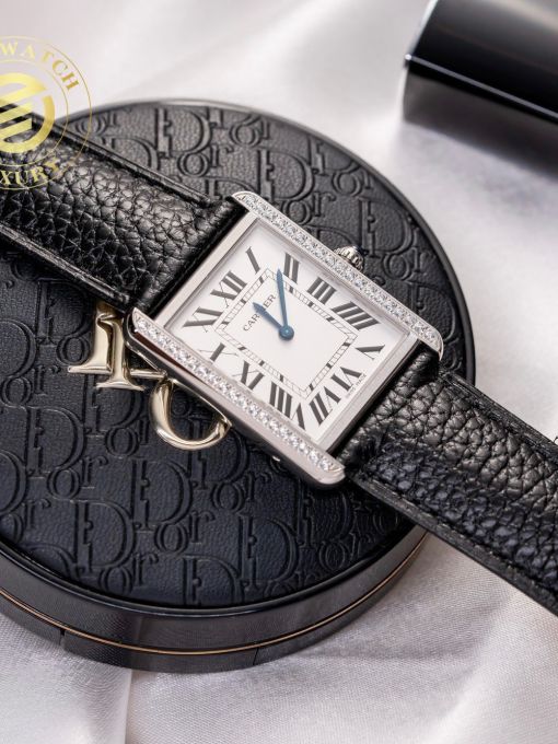 Đồng Hồ Cartier Tank Must Large W4TA0017 Đính đá Swarovski Mặt Trắng Rep 1:1