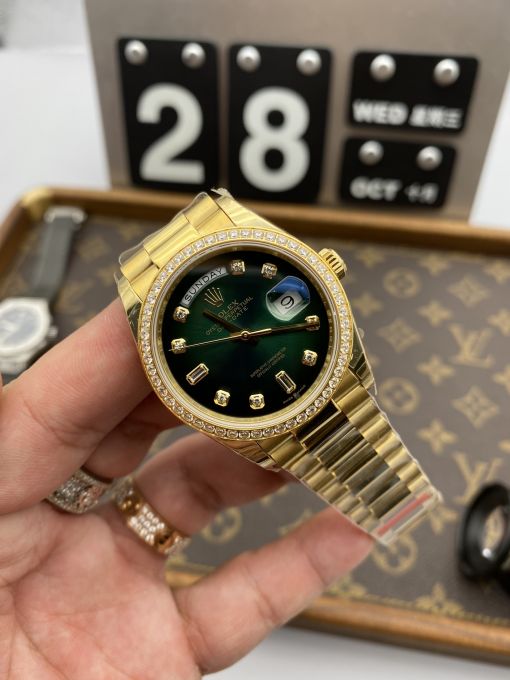 Đồng Hồ : ROLEX DAY-DATE 36MM GREEN GOLD SIÊU CẤP MÁY THỤY SĨ ETA 