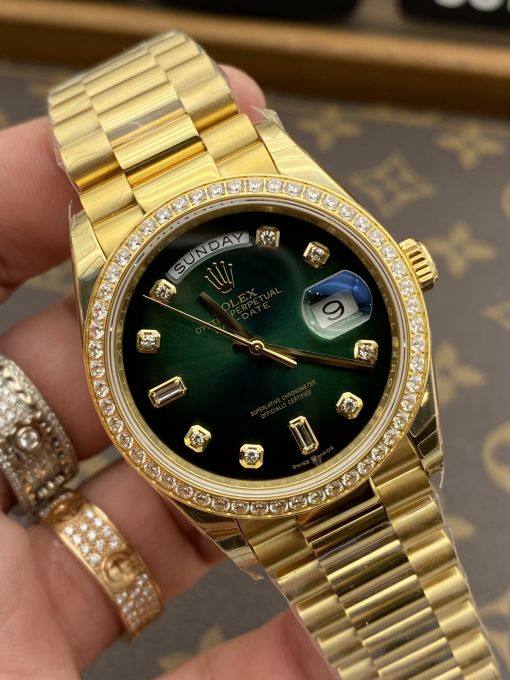 Đồng Hồ : ROLEX DAY-DATE 36MM GREEN GOLD SIÊU CẤP MÁY THỤY SĨ ETA 