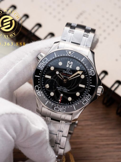 Đồng Hồ: Omega Seamaster James Bond 007 42MM Niềng Ceramic Mặt Đen Kèm Dây Cao Su Rep 1:1