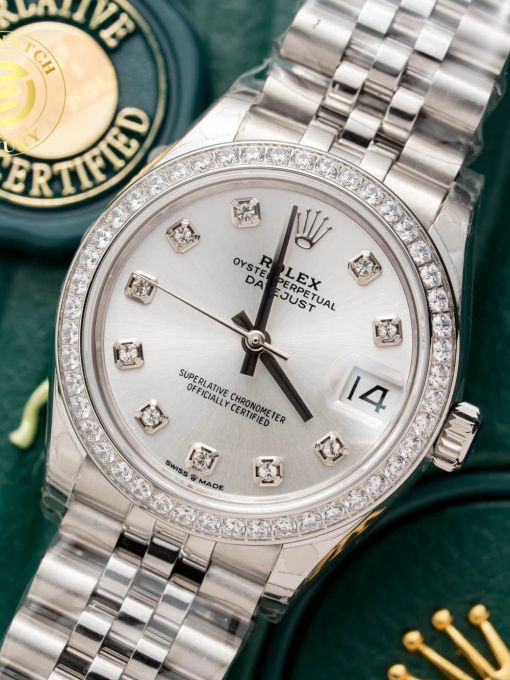 Đồng Hồ Rolex Datejust Nữ 31mm Mặt Số Trắng Viền Đá Rep 1:1