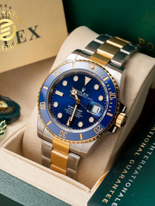 Đồng Hồ: Rolex Submarier 40mm demi gold mặt số xanh navy rep 1:1 