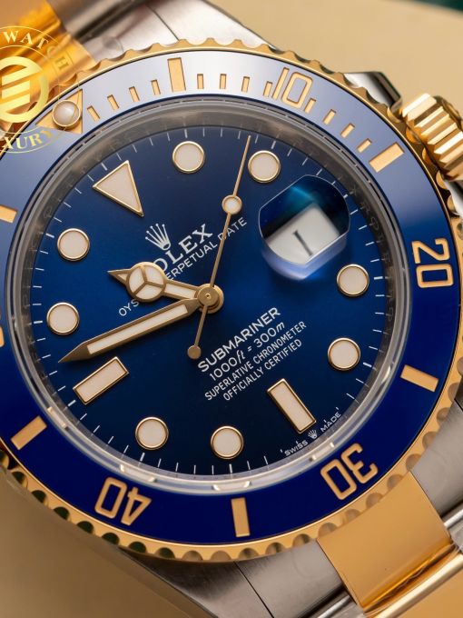 Đồng Hồ: Rolex Submarier 40mm demi gold mặt số xanh navy rep 1:1 