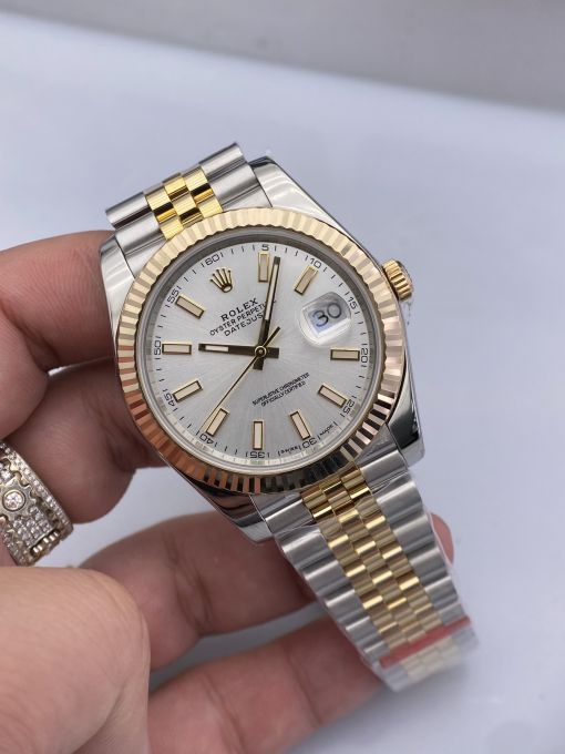 Đồng Hồ Rolex Datejust Domi Gold Dial white  41mm NOOB Bọc Vàng Thật  Replica 1:1 Caliber 3235 Thụy Sĩ 