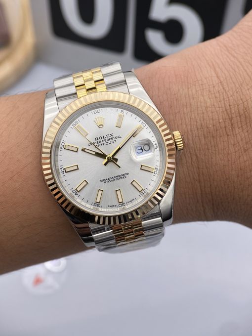 Đồng Hồ Rolex Datejust Domi Gold Dial white  41mm NOOB Bọc Vàng Thật  Replica 1:1 Caliber 3235 Thụy Sĩ 