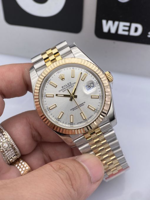 Đồng Hồ Rolex Datejust Domi Gold Dial white  41mm NOOB Bọc Vàng Thật  Replica 1:1 Caliber 3235 Thụy Sĩ 