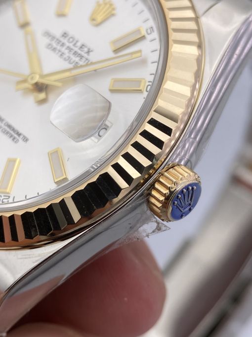 Đồng Hồ Rolex Datejust Domi Gold Dial white  41mm NOOB Bọc Vàng Thật  Replica 1:1 Caliber 3235 Thụy Sĩ 