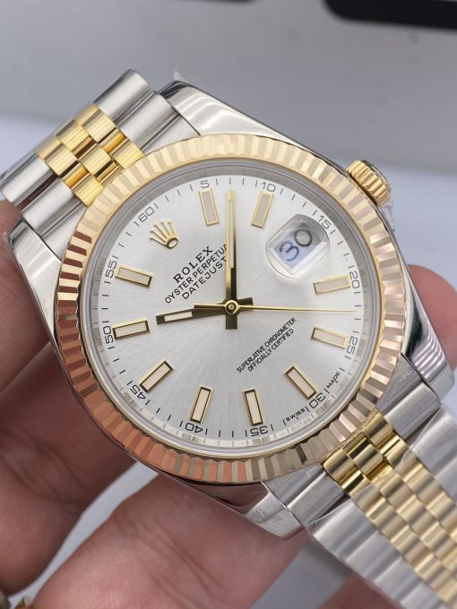 Đồng Hồ Rolex Datejust Domi Gold Dial white  41mm NOOB Bọc Vàng Thật  Replica 1:1 Caliber 3235 Thụy Sĩ 