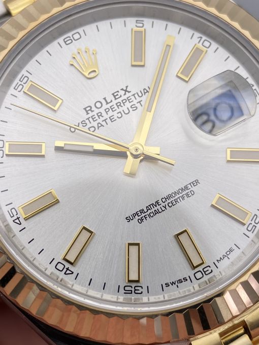 Đồng Hồ Rolex Datejust Domi Gold Dial white  41mm NOOB Bọc Vàng Thật  Replica 1:1 Caliber 3235 Thụy Sĩ 