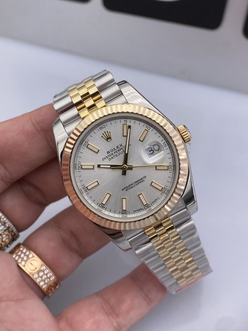 Đồng Hồ Rolex Datejust Domi Gold Dial white  41mm NOOB Bọc Vàng Thật  Replica 1:1 Caliber 3235 Thụy Sĩ 