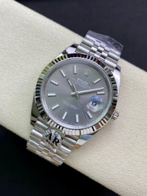 Đồng Hồ Rolex Datejust 126334 41mm Vỏ Trắng Mặt Xám Chải Tia Bản Rep 1:1