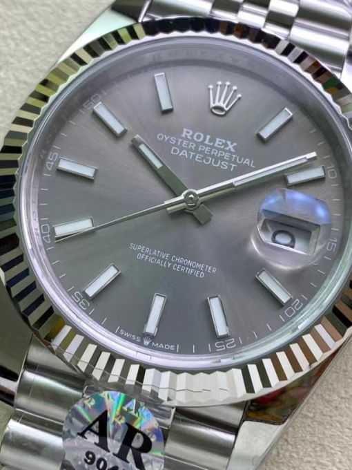 Đồng Hồ Rolex Datejust 126334 41mm Vỏ Trắng Mặt Xám Chải Tia Bản Rep 1:1