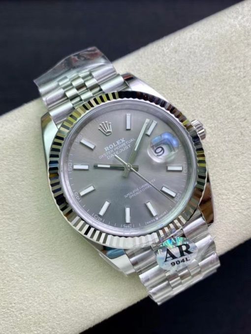 Đồng Hồ Rolex Datejust 126334 41mm Vỏ Trắng Mặt Xám Chải Tia Bản Rep 1:1