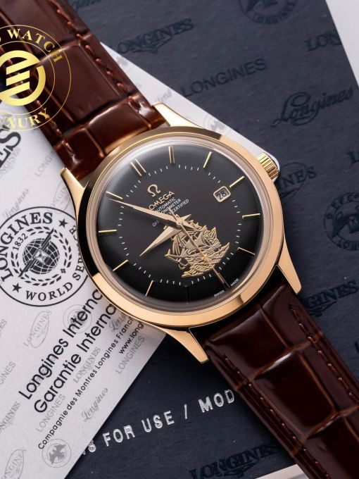 Đồng Hồ Omega Thuận Buồm Xuôi Gió Mạ Vàng Mặt Số Đen 39mm Rep 1:1