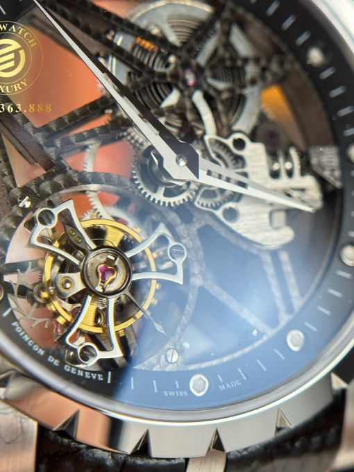 Đồng Hồ: Roger Dubuis Excalibur Skeleton Fly Tourbillon 44mm Rep 1:1 Vỏ Thép