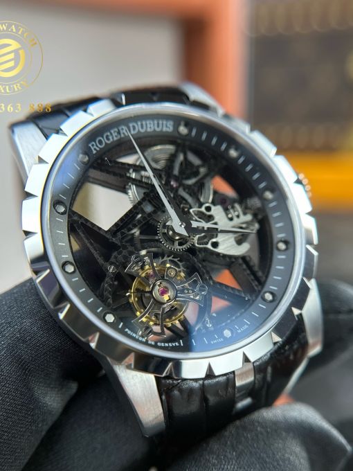 Đồng Hồ: Roger Dubuis Excalibur Skeleton Fly Tourbillon 44mm Rep 1:1 Vỏ Thép