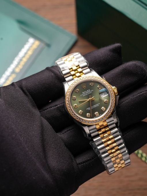 Đồng Hồ: Rolex Datejust 31mm 278273 Demi Vàng Mặt Số Olive Green Viền Đá