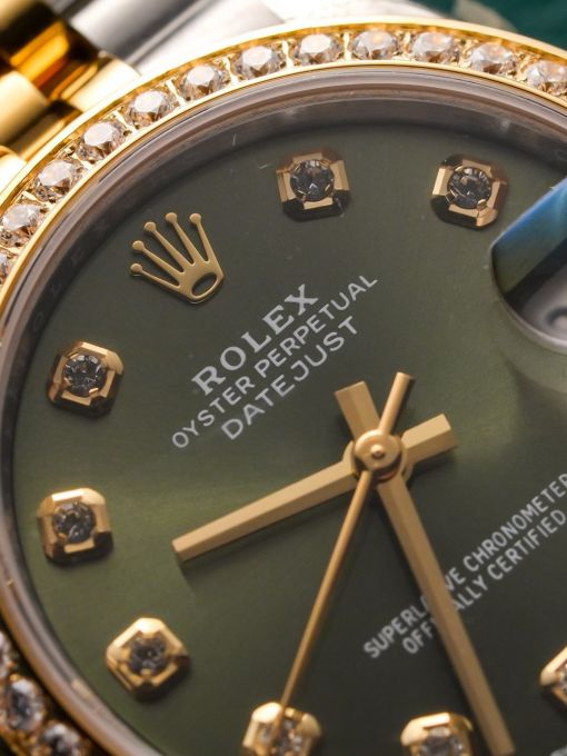 Đồng Hồ: Rolex Datejust 31mm 278273 Demi Vàng Mặt Số Olive Green Viền Đá