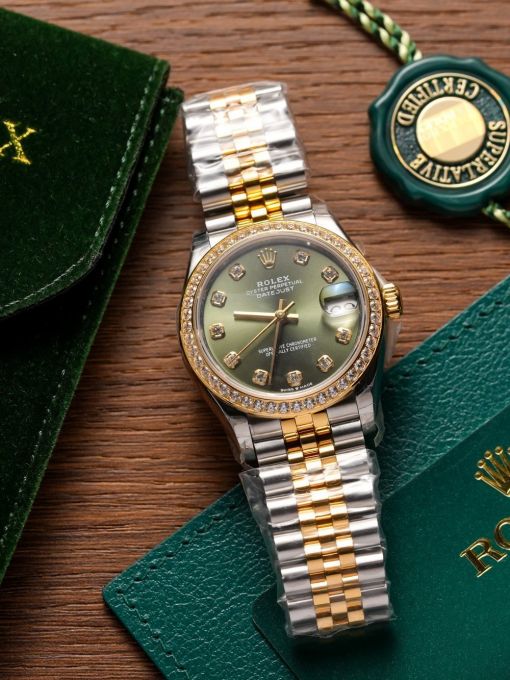 Đồng Hồ: Rolex Datejust 31mm 278273 Demi Vàng Mặt Số Olive Green Viền Đá