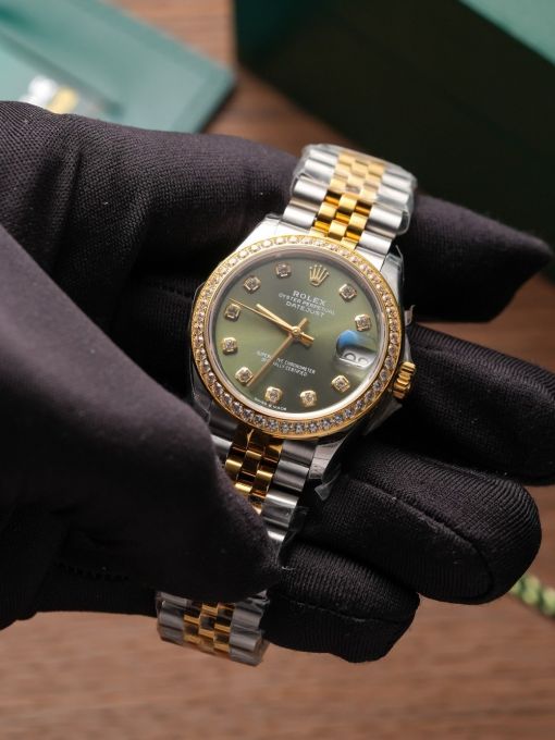 Đồng Hồ: Rolex Datejust 31mm 278273 Demi Vàng Mặt Số Olive Green Viền Đá