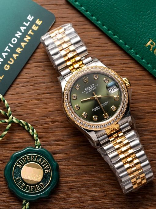 Đồng Hồ: Rolex Datejust 31mm 278273 Demi Vàng Mặt Số Olive Green Viền Đá