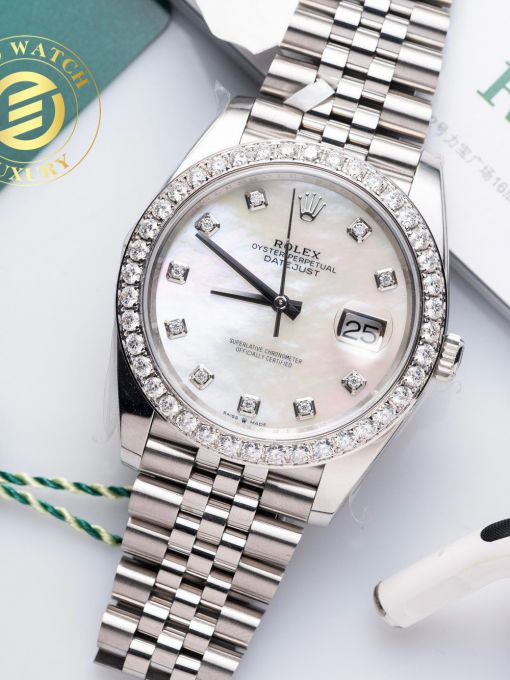 Đồng Hồ Rolex Datejust 126334 41mm Mặt Mop Độ Viền Moissanite Rep 1:1