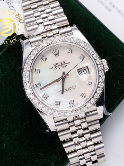 Đồng Hồ Rolex Datejust 126334 41mm Mặt Mop Độ Viền Moissanite Rep 1:1