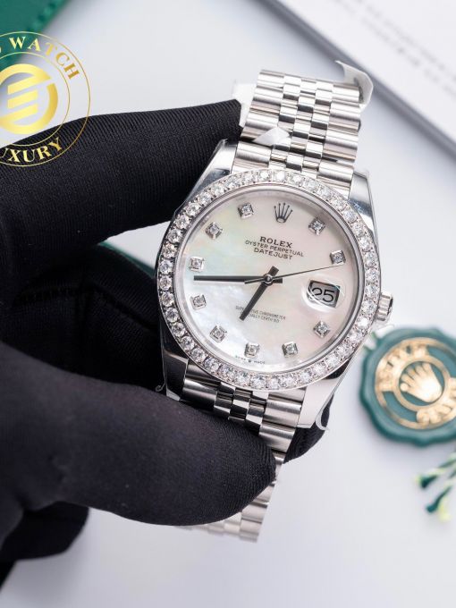 Đồng Hồ Rolex Datejust 126334 41mm Mặt Mop Độ Viền Moissanite Rep 1:1