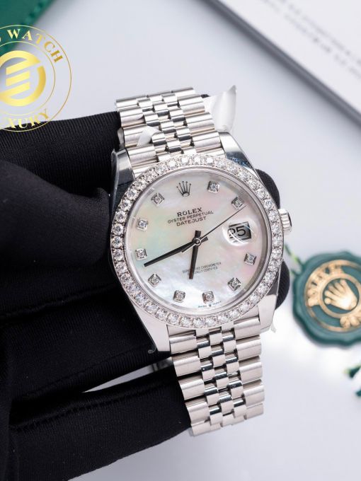 Đồng Hồ Rolex Datejust 126334 41mm Mặt Mop Độ Viền Moissanite Rep 1:1