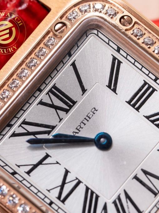 Đồng Hồ Cartier Santos 35mm Mặt Trắng Vỏ Mạ Vàng Hồng Đính Đá Rep 1:1