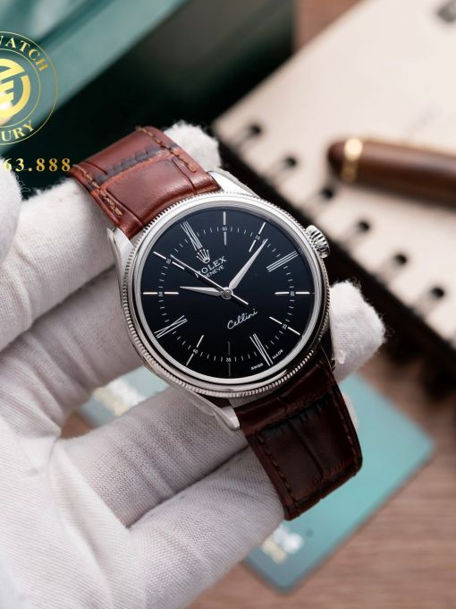 Đồng Hồ: Rolex Cellini 39mm Mặt Đen Vỏ Trắng Rep 1:1