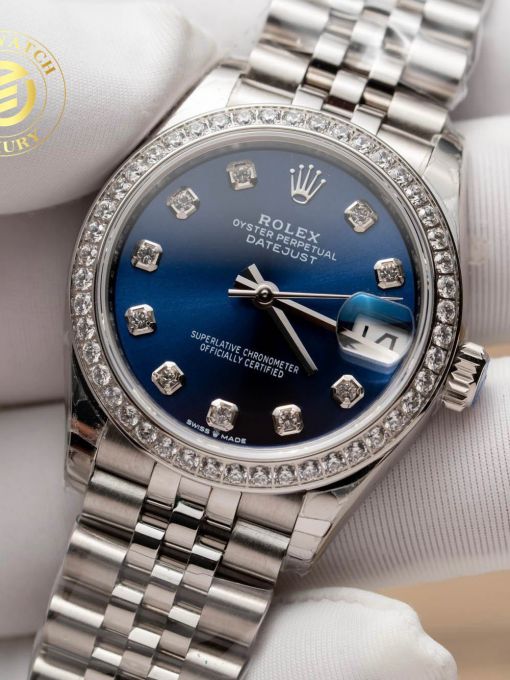 Đồng hồ Rolex Datejust Nữ 31mm Mặt Số Xanh Viền Đá Rep 1:1