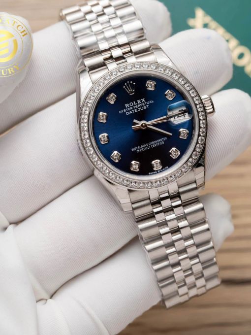 Đồng hồ Rolex Datejust Nữ 31mm Mặt Số Xanh Viền Đá Rep 1:1