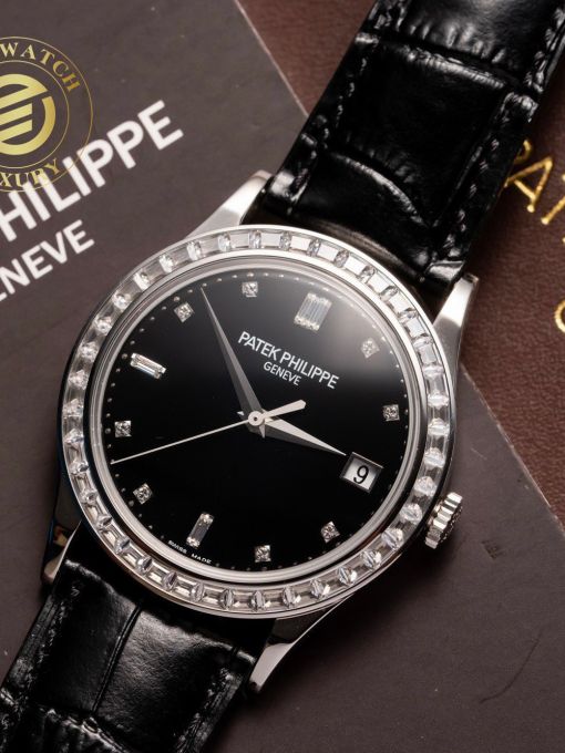 Đồng Hồ Patek Philippe Calatrava 5297 39mm Mặt Số Đen Viền Đá Baguette Rep 1:1