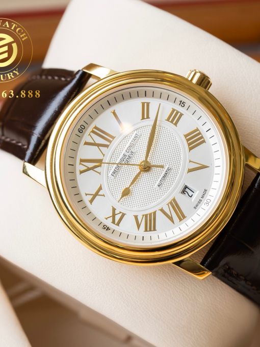 Đồng Hồ: Frederique Constant FC-303M4P5 38mm Vỏ Vàng Mặt Trắng Cọc Số La Mã Like Auth