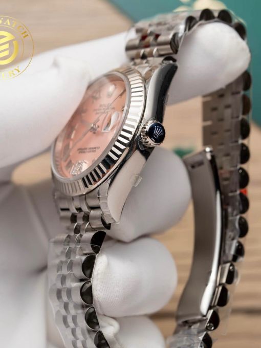 Đồng hồ Rolex Datejust Nữ 31mm Mặt Số Hồng Cọc Số La Mã Viền Băm Rep 1:1