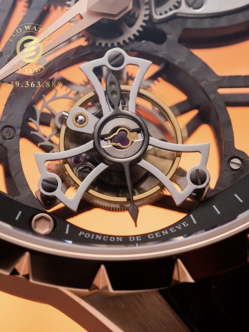 Đồng Hồ: Roger Dubuis Excalibur Skeleton Fly Tourbillon 44mm Rep 1:1 Vỏ Mạ Vàng