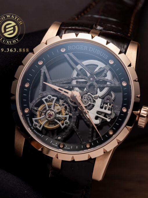 Đồng Hồ: Roger Dubuis Excalibur Skeleton Fly Tourbillon 44mm Rep 1:1 Vỏ Mạ Vàng