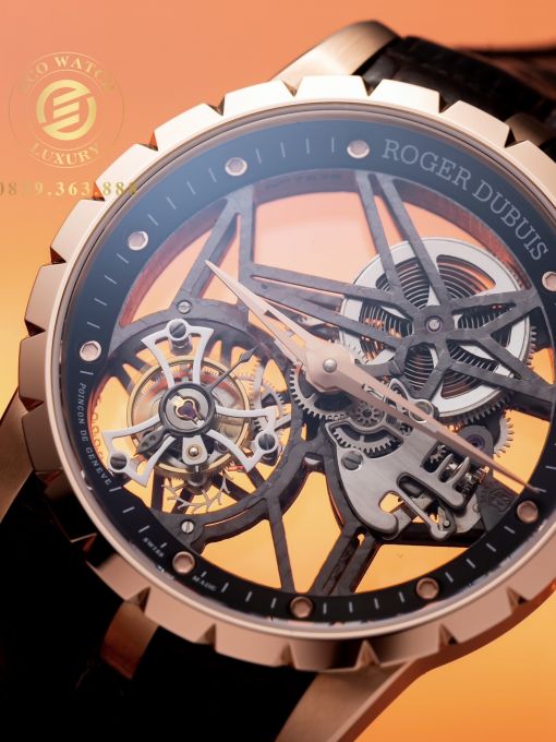 Đồng Hồ: Roger Dubuis Excalibur Skeleton Fly Tourbillon 44mm Rep 1:1 Vỏ Mạ Vàng